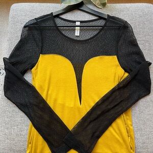 💛 Y2K Vintage Circa 2004 Yellow and Black Mesh long sleeve bodycon dress